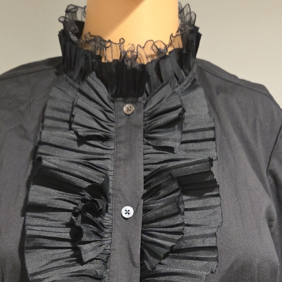Ann Taylor Black Ruffled Long Sleeve Blouse - Picture 2 of 7
